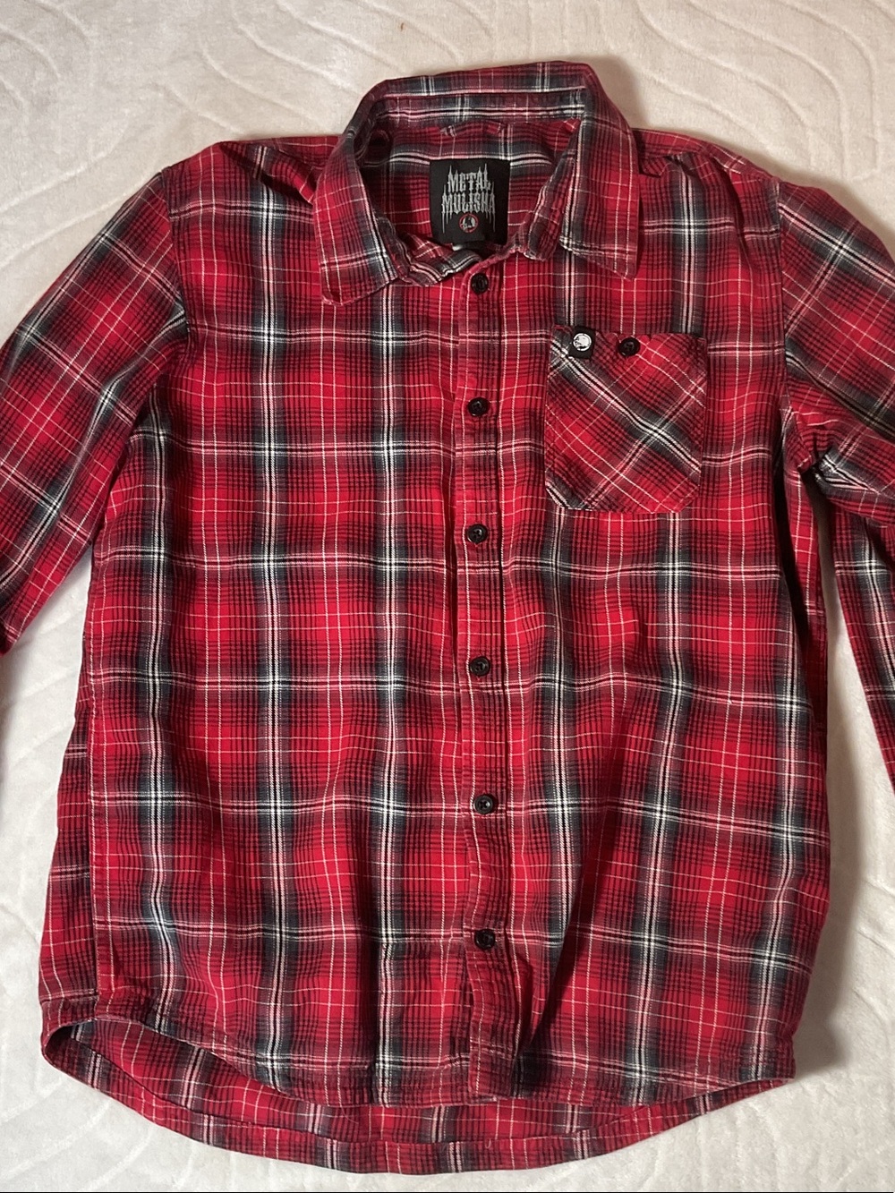 Metal Mulisha Red and Black Plaid Flannel Shirt